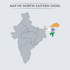 Map of north eastern India with detailed geographic regions and state borders