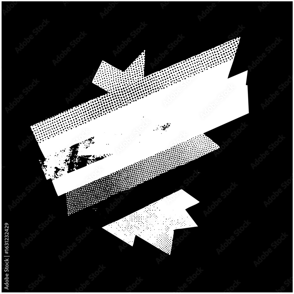 Aufkleber vector abstract ribbon banner with halftone dots and distressed edges.