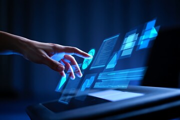  Woman's Hand Interacting with a Futuristic Digital Interface