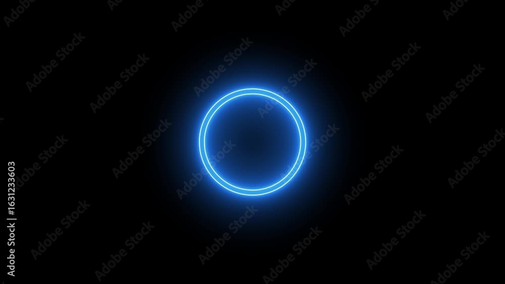 Poster lowing neon blue circular ring on dark background digital energy loop for interfaces, hud design, vi