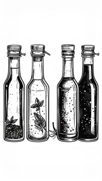 black and white bottles of sauces clip art preview