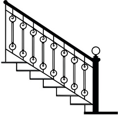 luxury wrought iron indoor staircase railing, polished wood handrai, warm interior lighting