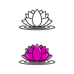 Lotus Flower Icon Set - Outline and Color Version
