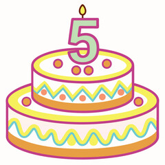 Illustration of a Two Tiered Birthday Cake with a Lit Candle