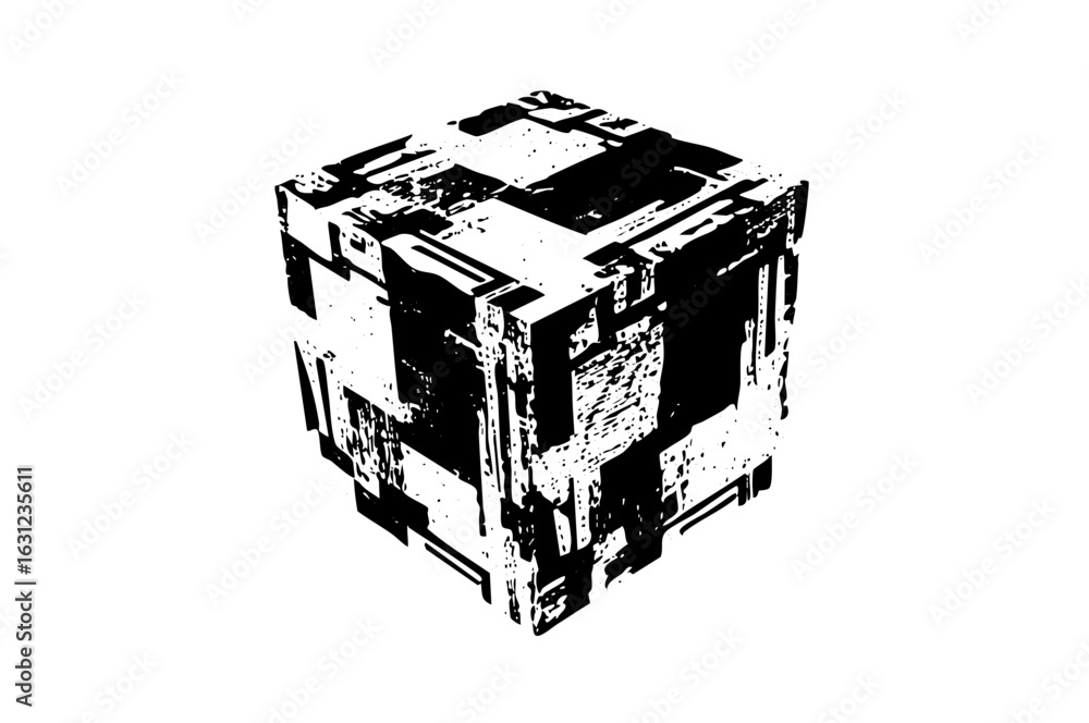 Aufkleber vector abstract geometric cube in monochrome style.