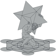 Titan Atlas with Metatron and Merkaba geometry symbol