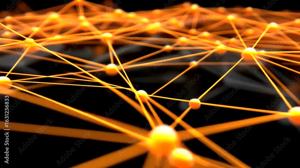 Aufkleber abstract geometric network of interconnected nodes and lines in orange tones