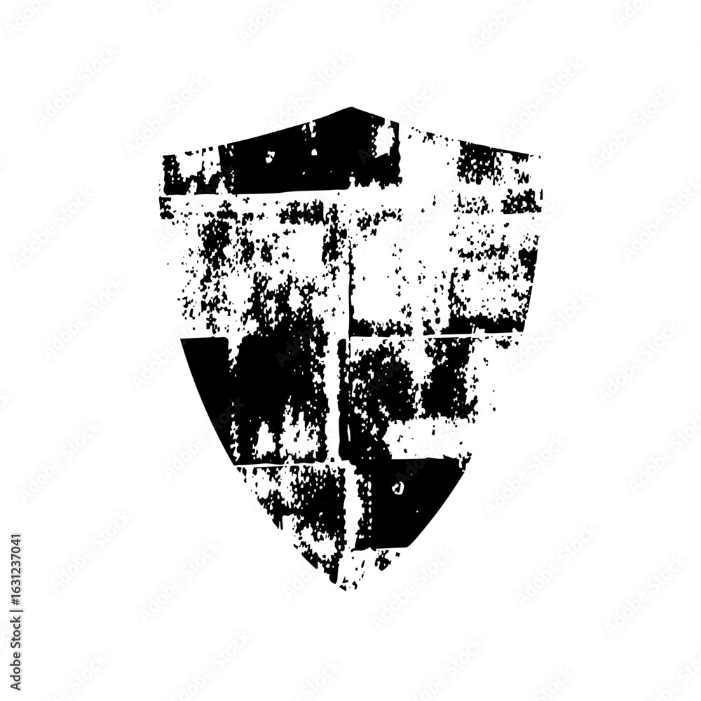 Poster vector distressed shield with fragmented elements.