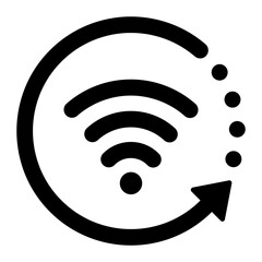 Black single round wifi loop icon, simple reconnect flat design vector pictogram, infographic vector for app logo web website button ui ux interface elements isolated on white background