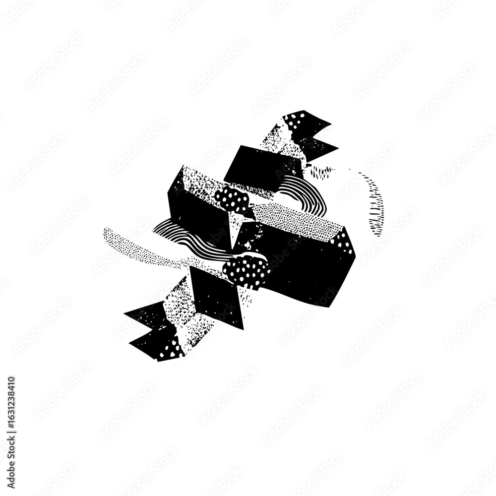 Poster vector abstract geometric composition with fragmented shapes and dotted textures.