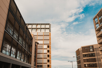 Apartment buildings in Newcastle with copy space