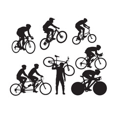 Fototapeta premium Cyclist Silhouettes in Different Poses and Styles on White Background cycling bicycle
