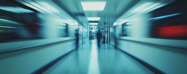Blurry motion in the emergency room (ER) of a hospital, symbolizing the fast-paced, high-pressure environment of healthcare during critical situations, Generative AI