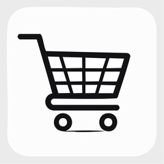 Black shopping cart symbol on a white background. Flat vector icon for online shopping, market, and commercial use.