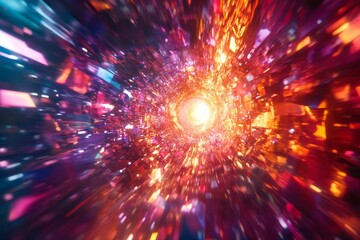 Colorful, bright disco ball spinning at a rave party, illustrating the energy and vibrant atmosphere of a nightlife or dance event, Generative AI