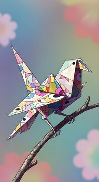Pajaro en una rama estilo origami