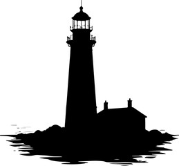 lighthouse silhouette vector illustration, lighthouse, tower, sky, sea, building, architecture, light, sunset, beacon, ocean, beach, landscape, landmark, water, travel, tall, house, coast, clouds, coa