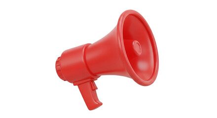 Vivid Crimson Loudhailer: A Bold Communication Device Against a Clean White Canvas, Highlighting Messaging and Announcement Prominence