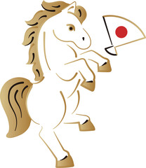 2026　うま　馬　午年　午　手描き　日本画　浮世絵　正月　和風　モダン　年賀状　イラスト素材
