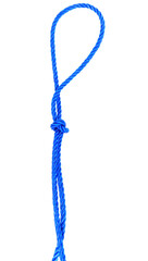 1 blue rope, coiled into shape isolated on white background.