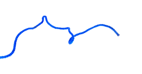 1 blue rope, coiled into shape isolated on white background.