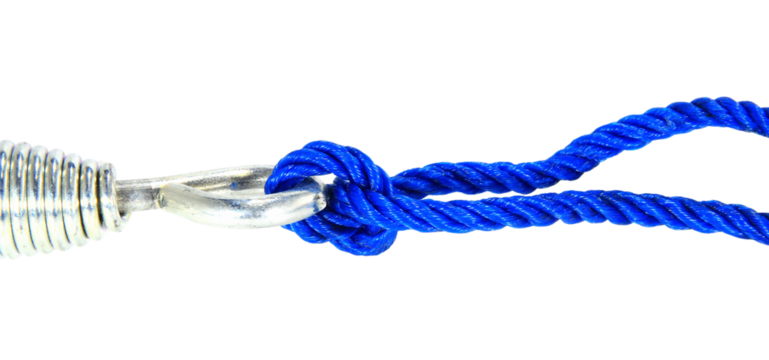 1 blue rope, coiled into shape isolated on white background.