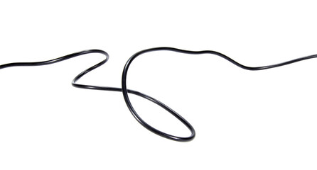 Black wire cable of usb and adapter isolated on white background.