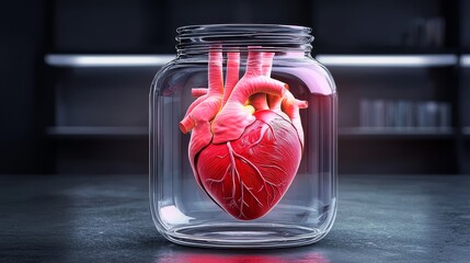 Anatomical Heart Illustration in a Glass Jar