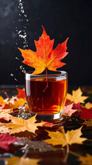 Captivating Maple Water Still Life with Vibrant Autumnal Leaves and Dynamic Water