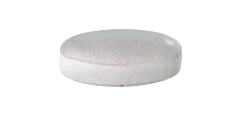 One white pill isolated on white background.