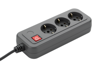 Three-Outlet Power Strip with On/Off Switch:  Close-Up Product Shot