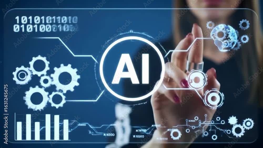 Poster artificial intelligence technology innovation digital futuristic interface gear automation data anal