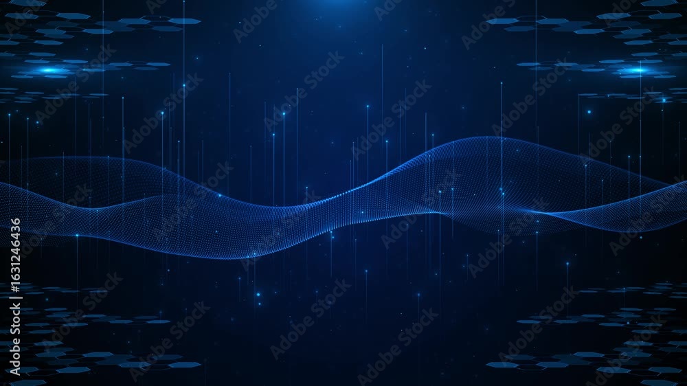 Aufkleber technology digital cyber wave background. motion waving dots texture big data glowing particles. cyb