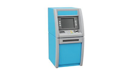 Stylized Blue ATM Machine Isolated on White Backdrop Conveying Financial Services and Technological Accessibility for Cash Withdrawals and Banking