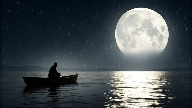 silhouette of a man sitting on a boat