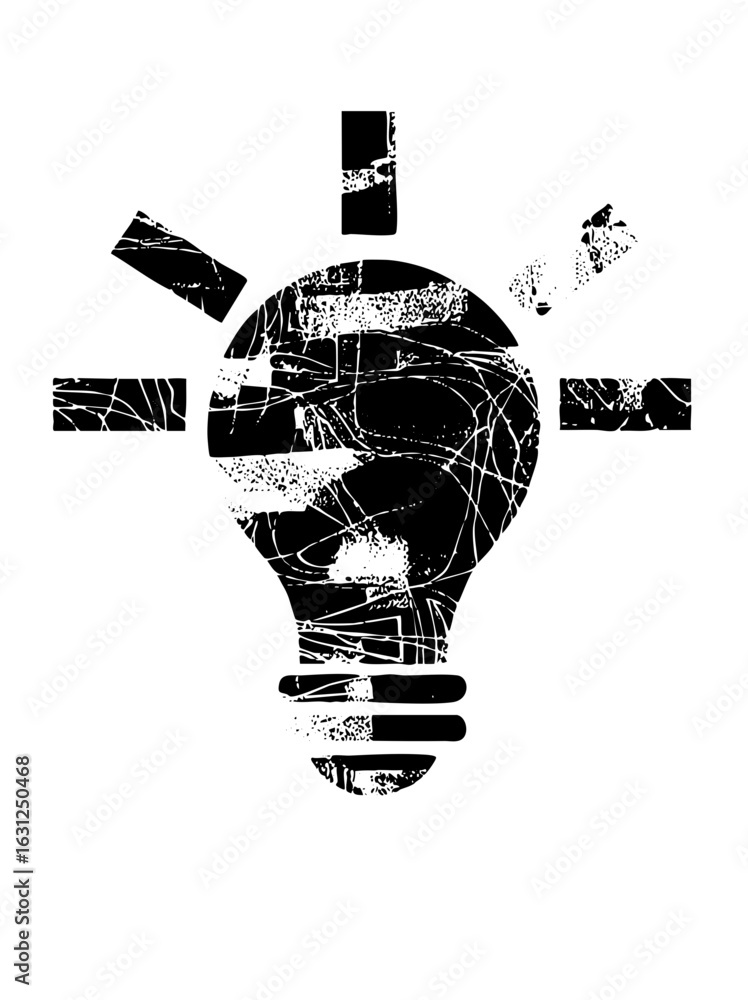 Poster vector abstract shattered lightbulb with radiating lines.