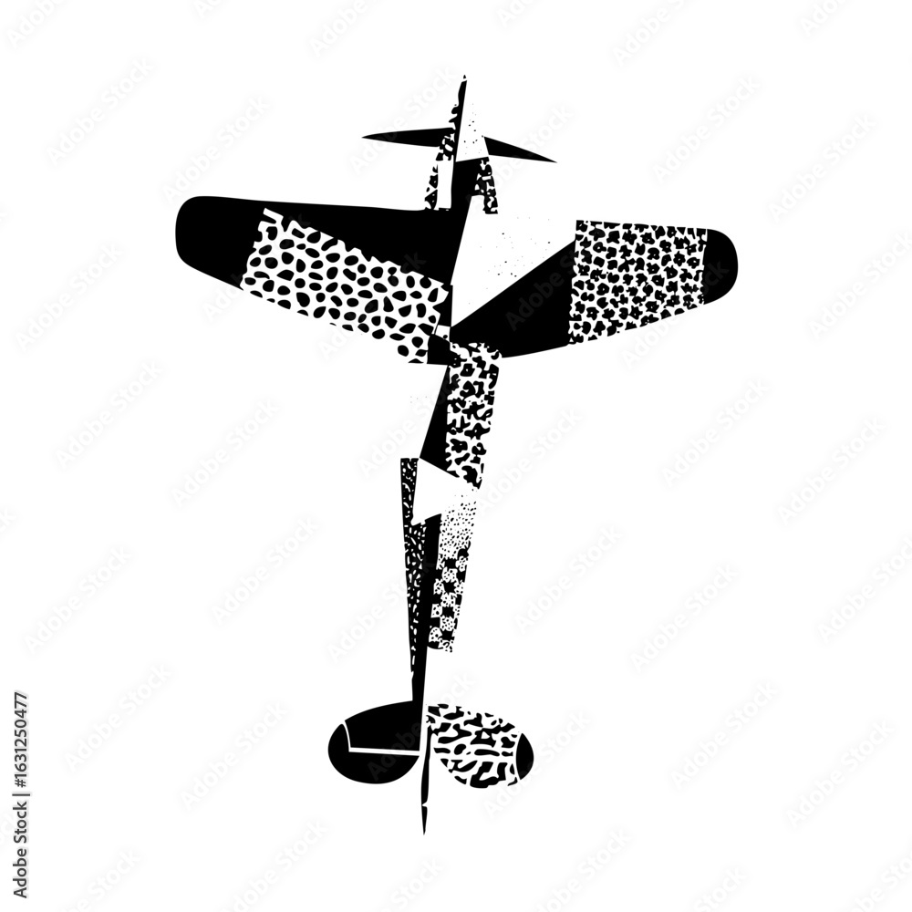 Poster vector abstract airplane with patterned wings and propeller.