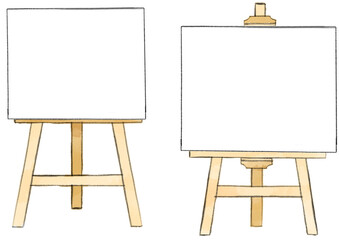 イーゼルとキャンバスのイラスト　手描き　水彩風