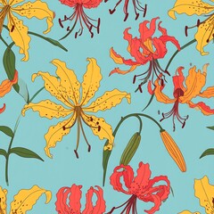 Colorful lily floral pattern