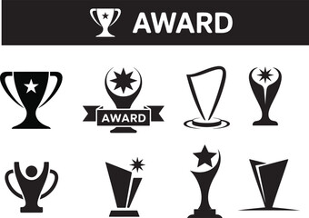 Award Icons Set – Trophies, Medals, Badges and Achievement Vector Symbols.

