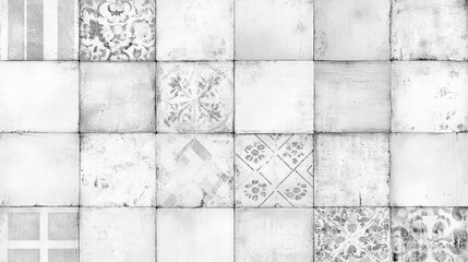 White tiles with grey patterns a textured wall background