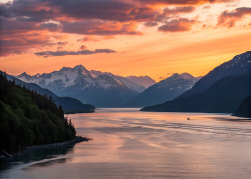 The beautiful scenery of Prince William Sound at sunset; Whittier, Alaska, United States of America