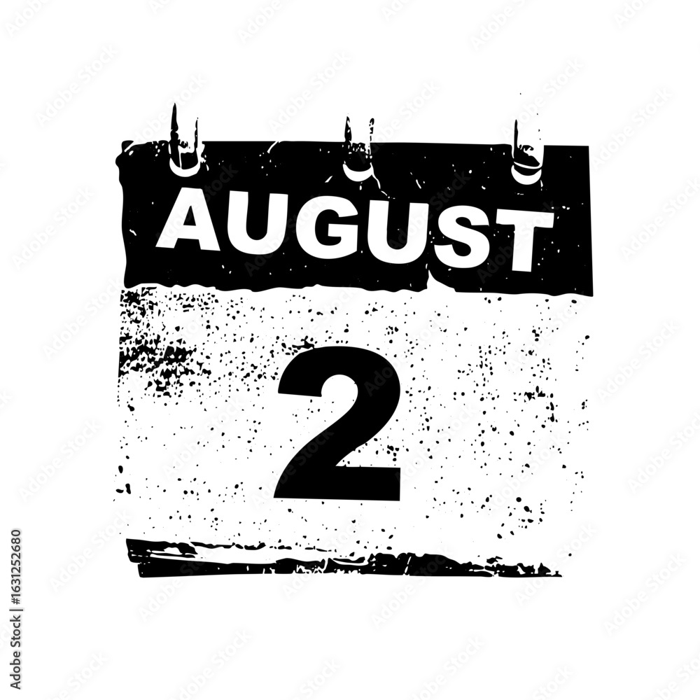 Poster vector august 2nd calendar date with distressed texture