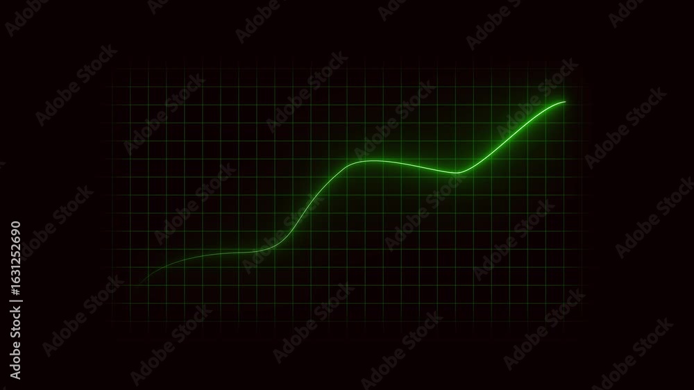 Poster technology abstract green neon growth curve chart animation innovation financial success. green neon