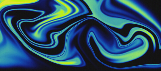 Abstract Grainy Gradient Background. Abstract Glowing Liquid Swirls in Blue and Neon Green