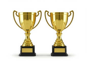 Fototapeta premium Two golden trophies on a white background