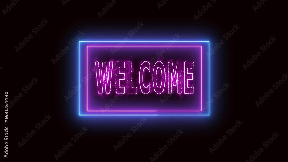 Poster glowing neon welcome animation loop perfect for event party nightclub cyberpunk visuals. neon welcom