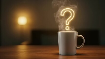 Steaming Mug with Mysterious Question Mark Glow - Powered by Adobe