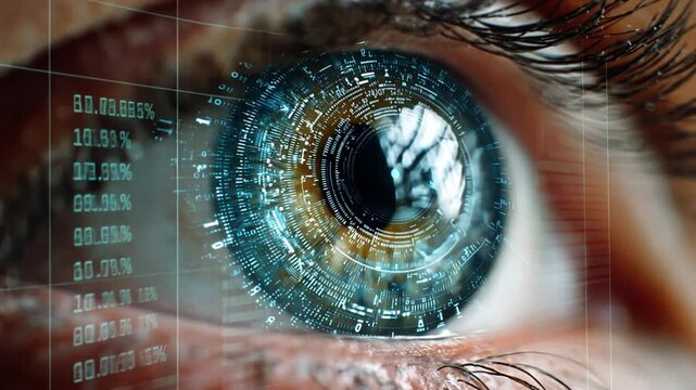 Digital Eye: A detailed macro shot reveals a meticulously crafted digital eye, a convergence of technology and human anatomy, sparking thoughts of the future and technological evolution.