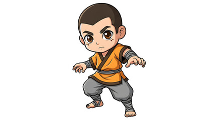 Obraz premium Chibi-style illustration of a Shaolin Monk in a dynamic fighting stance perfect for various